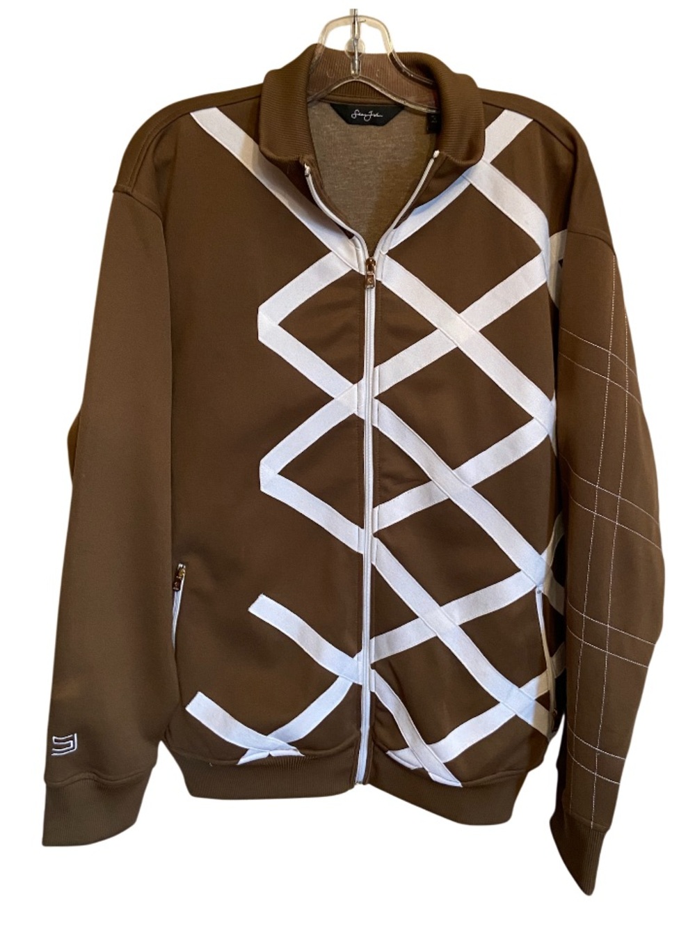 Vintage Sean John Y2K Brown White Geometric Track Jacket Full Zip size large
